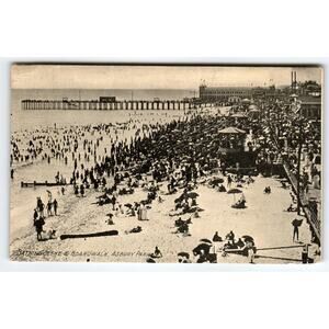Bathing Beach And Boardwalk Postcard 1910's Asbury Park New Jersey Pier Ocean